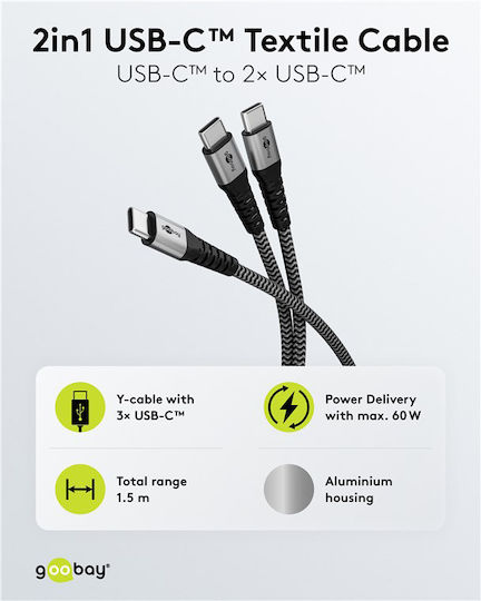 Goobay USB-C кабел 2x USB-C 75739 60W 480Mbps 1.5m сив
