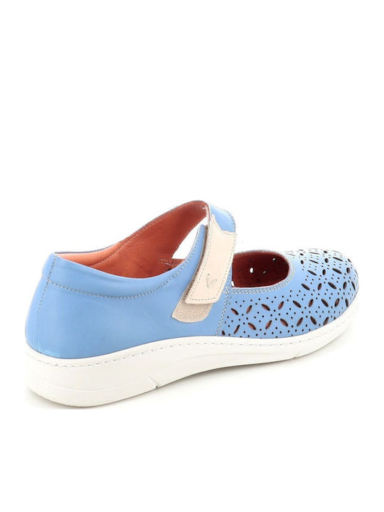 Lederne Damen Ballerinas mit Riemen in Blau Farbe