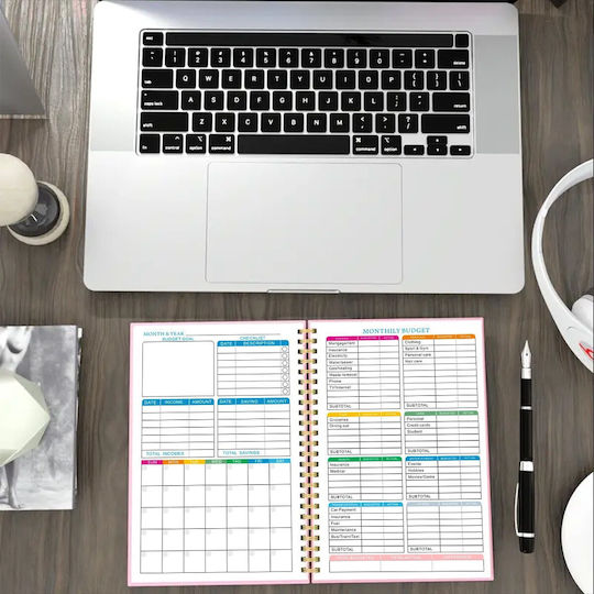 Undated Budget Planner Notebook Spiral-bound A Plastic Cover Bullet Journal Style Monthly Organization In English A5 Multicolor White