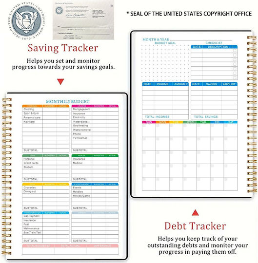 Undated Budget Planner Spiral-bound Plastic Cover Bullet Journal Style Monthly Organization In English A5 Black
