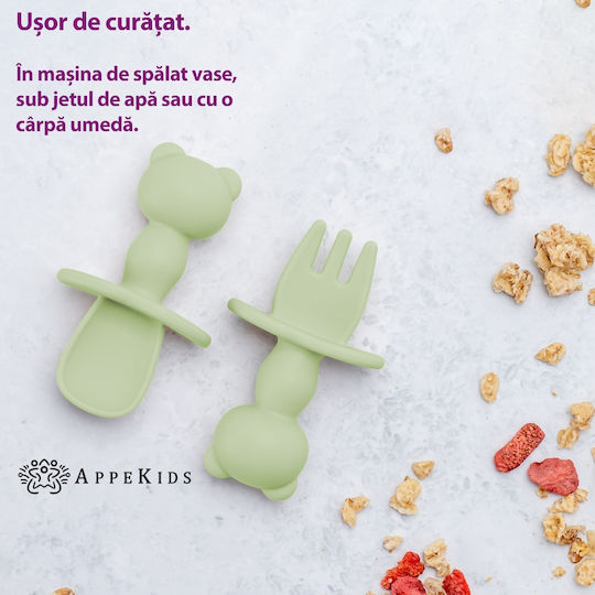 AppeKids Set Baby Besteck mit Temperaturanzeige aus Silikon für 6+ Monate Beige 2Stück