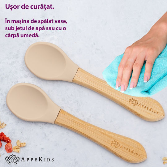 AppeKids Baby Cutlery Set with Temperature Indicator made of Bamboo for 6+ months Beige 2pcs