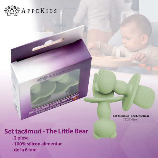 AppeKids Set Baby Besteck mit Temperaturanzeige aus Silikon für 6+ Monate Beige 2Stück