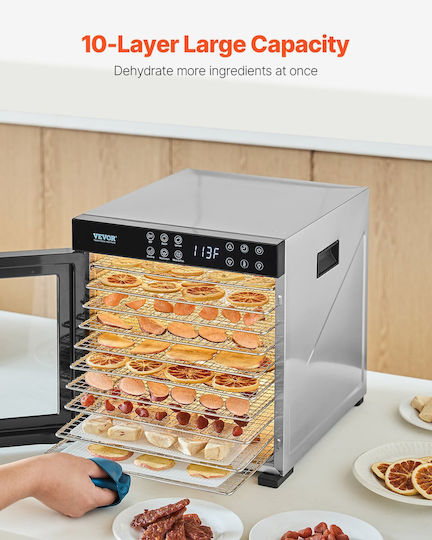 Mașină de deshidratare a alimentelor Vevor cu 10 tăvi din oțel inoxidabil 1000W pentru uscarea fructelor și a cărnii uscate