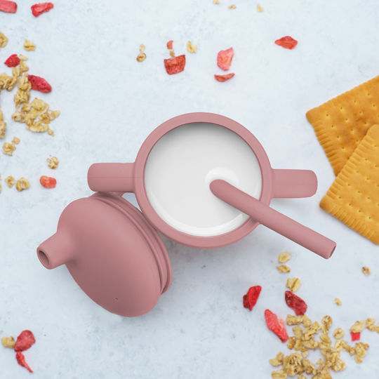 AppeKids Παιδικό Ποτηράκι με Λαβές και Καλαμάκι από Σιλικόνη Ροζ 160ml