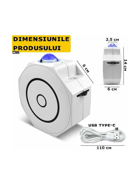 Led Παιδικό Φωτιστικό Projector Αφής με Προβολή Αστεριών Λευκό 15x14x6εκ.