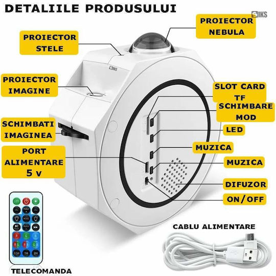 Lumini LED Lampă de proiecție pentru copii Atingere cu Proiecție de Stele Alb 15x14x6εκ.