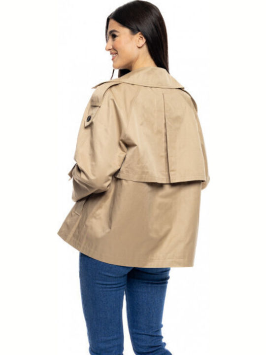 Damen DK Beige Kurzmantel mit Knöpfen