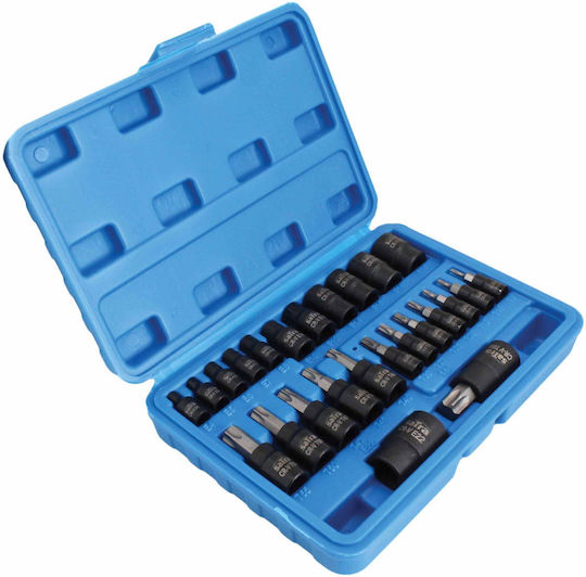 Techman Nüsse Pneumatisch Torx mit Vierkant-Antrieb 1/4", 3/8", 1/2" Set 25Stück
