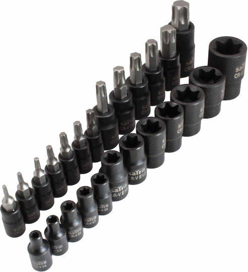 Techman Nüsse Pneumatisch Torx mit Vierkant-Antrieb 1/4", 3/8", 1/2" Set 25Stück
