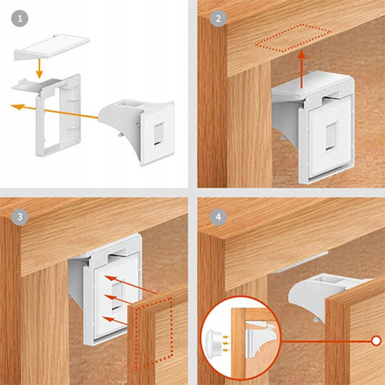 Babyono Cabinet & Drawer Lock made of Plastic in White Color 18.5εκ. 4pcs