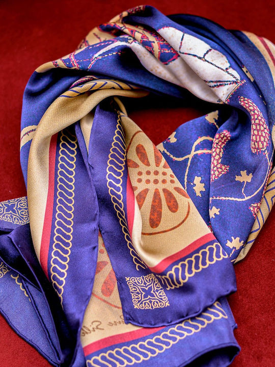 Μωβ Μπεζ Ολομέταξο Μαντήλι 70x70 Εκ Ancient Greek Scarves