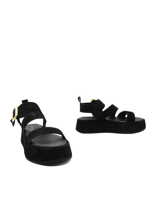 Δερμάτινα Γυναικεία Σανδάλια Flatforms Μαύρα