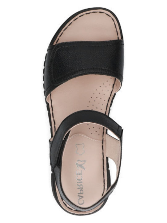 Leather Women's Flat Sandals Anatomic in Black Color