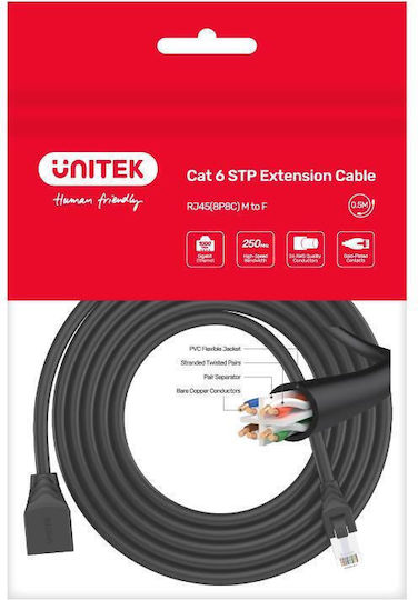 Unitek U/FTP (STP) Cat.6 (Gigabit) Καλώδιο Δικτύου Ethernet 0.5m Μαύρο