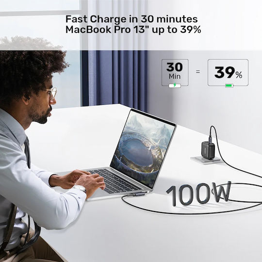 Unitek USB 2.0 Cable USB-C male - USB-C 100W PD Μαύρο 1m C14123BK-1M