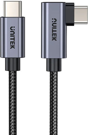 Unitek Angle (90°) USB 2.0 Cable USB-C male - USB-C 100W Μαύρο 2m C14123BK-2M