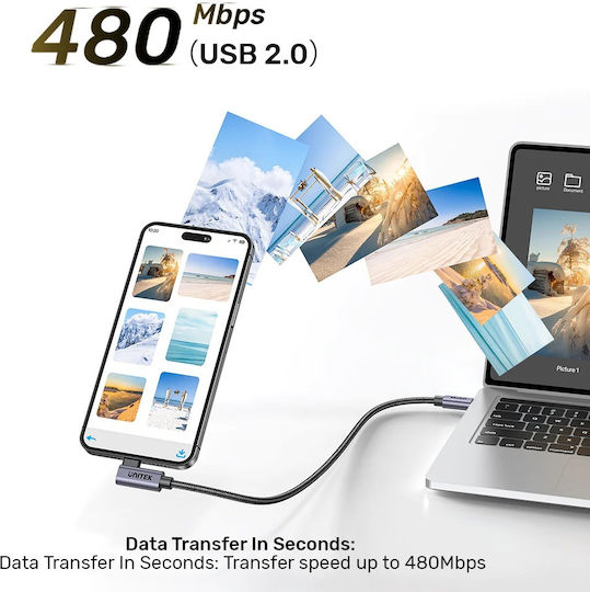 Unitek Angle (90°) USB 2.0 Cable USB-C male - USB-C 100W Μαύρο 2m C14123BK-2M