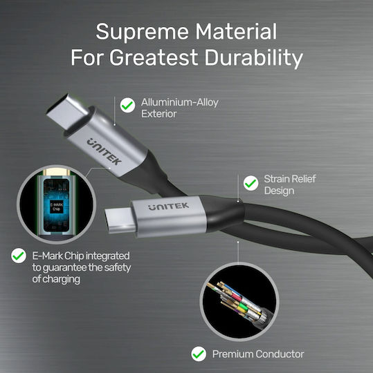 Unitek USB 3.2 Video Cable USB-C male - USB-C 100W Γκρι 2m C14091ABK