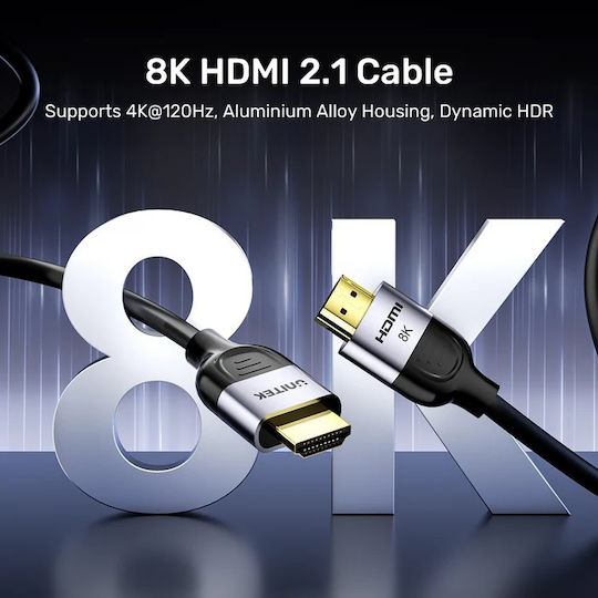 Unitek HDMI 2.1 Ultra High Speed 48Gbps 4K 120Hz HDR VRR Cable HDMI Male - HDMI Male 2m Black