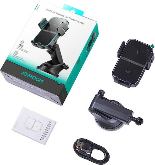 Joyroom Βάση Κινητού Αυτοκινήτου 4.7" - 6.8" με Ρυθμιζόμενα Άγκιστρα και Ασύρματη Φόρτιση Μαύρη