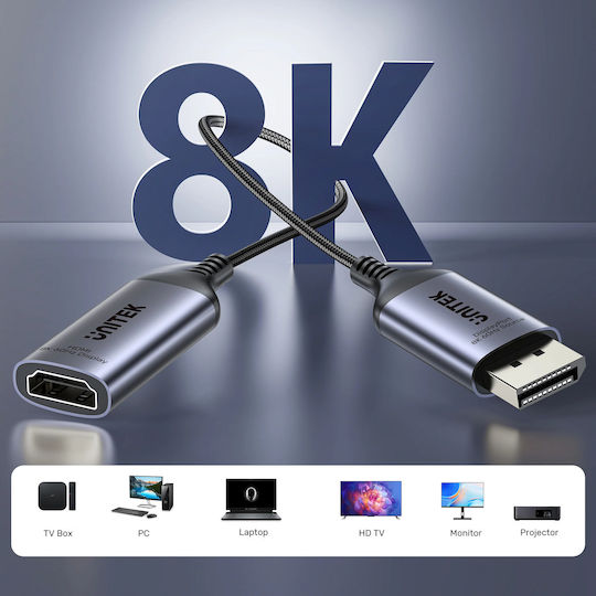 Προσαρμογέας Av Unitek Displayport Hdmi Γκρι V1611a01