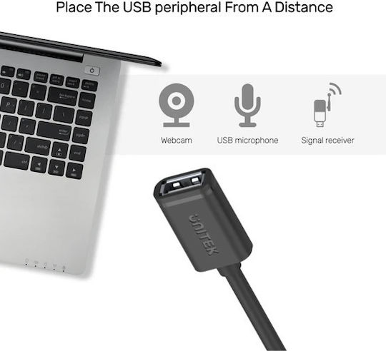 Unitek USB 2.0 Cable USB-A male - USB-A female Μαύρο 3m (Y-C417GBK)