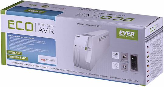 Ever Eco Pro 1200 AVR CDS UPS Line-Interactive 1200VA 780W with 2 Schuko Power Plugs