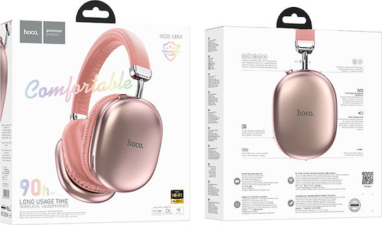 Hoco W35 MAX Ασύρματα / Ενσύρματα Over Ear Ακουστικά με 40 ώρες Λειτουργίας Ροζ