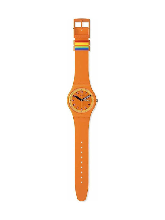 Swatch Neuzeit Women's Watch with Orange Rubber Strap