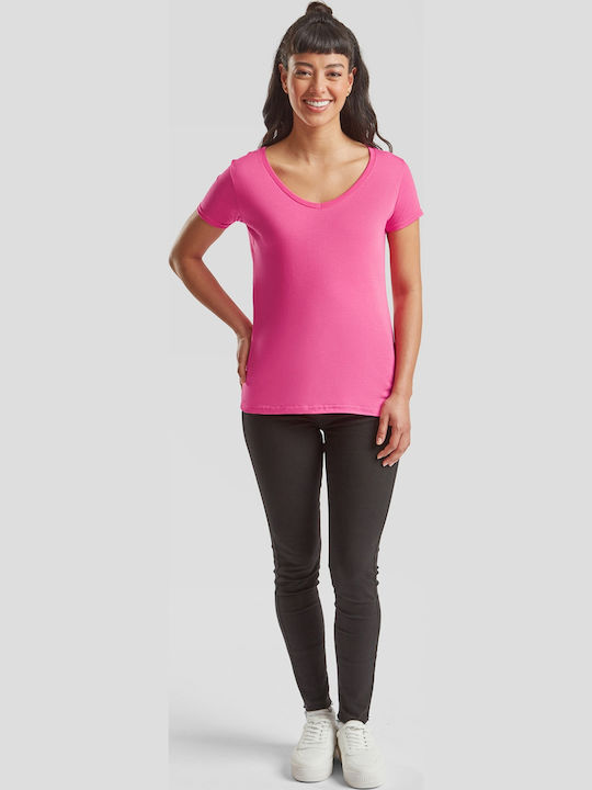 Fruit of the Loom Iconic Γυναικείο Διαφημιστικό T-shirt Κοντομάνικο Fuchsia