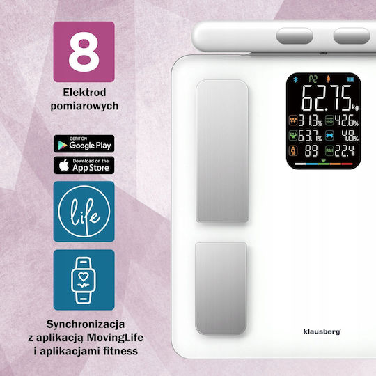 Klausberg Smart Ζυγαριά 180kg με Bluetooth Λευκή KB-7857