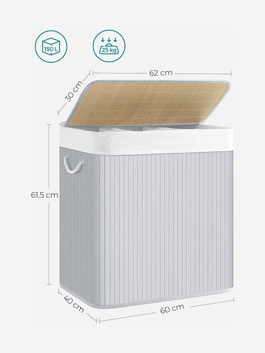 Songmics Laundry Basket Bamboo Folding with Cap 60x40x60.5cm