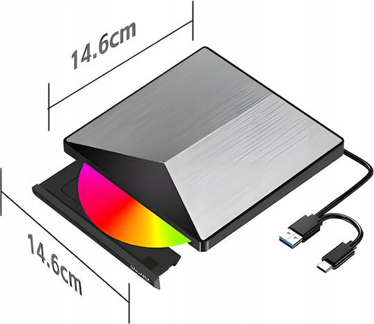 Newevo Unitate Optică Externă 2în1 USB 3.0 USB-C 3.1 DVD CD-RW Driver Laptop Plug Play Aluminiu