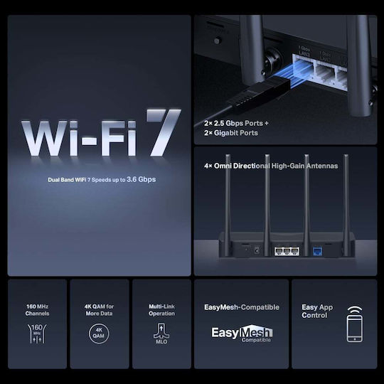 Mercusys MR27BE v1 Ασύρματο Router Wi‑Fi 7 με 2 Θύρες