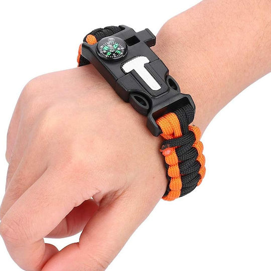4 1 Survival Kit Bracelet with Compass Knife Sparkler & Whistle Orange