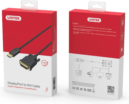 Unitek Kabel DVI-D-Stecker - DisplayPort-Stecker 1.8m Schwarz (Y-5118BA)