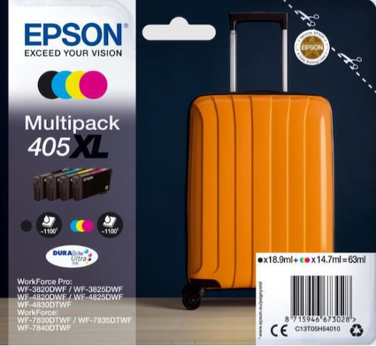 Epson 405XL Original Pack of 4 InkJet Printer Inks Yellow / Cyan / Magenta / Black (C13T05H64020)