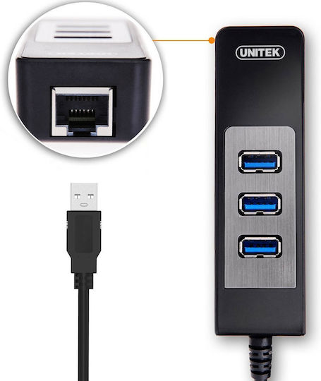 Unitek Y-3045C USB Hub 3 Ports USB 3.0 with USB-A Connection Ethernet