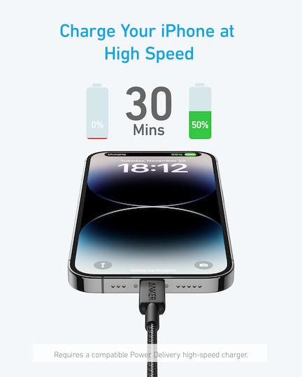 Anker Редовна USB-C към Lightning кабел Черен 0.9м (A81B5G11)