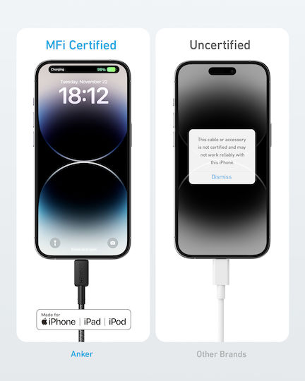 Anker Редовна USB-C към Lightning кабел Черен 0.9м (A81B5G11)