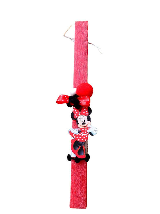 Λαμπάδα Minnie Mouse Κόκκινη Ξύλινη Χειροποίητη 29cm