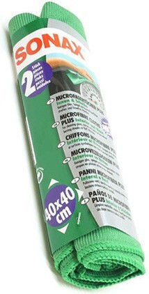 Sonax Plus Tücher Mikrofaser Reinigung für Kunststoffe im Innenbereich - Armaturenbrett Auto Grün 40x40cm 2Stück