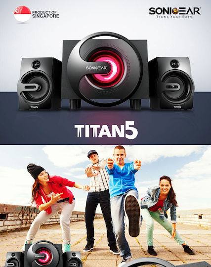 Sonic Gear Titan 5 BTMI Ασύρματα Ηχεία Υπολογιστή 2.1 με Bluetooth και Ισχύ 20W σε Μαύρο Χρώμα