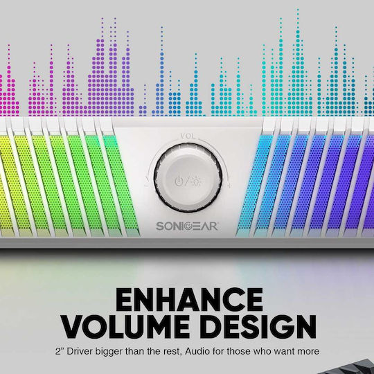 Sonic Gear Iox Bar 3 Ηχεία Υπολογιστή 2.0 με RGB Φωτισμό και Bluetooth Ισχύος 10W Λευκά