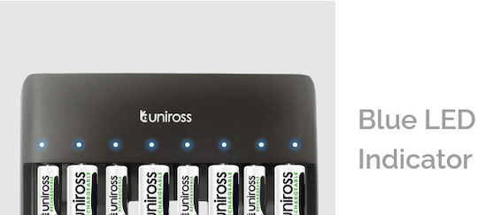 Uniross 8 Bay Rapid USB Φορτιστής 8 Μπαταριών Ni-MH Μεγέθους AA/AAA