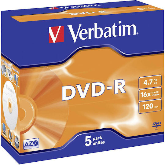 Verbatim Azo Εγγράψιμα DVD-R 16x 47GB Cake Box 5τμχ