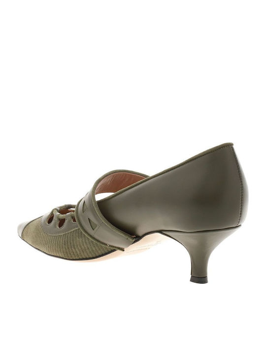 Leather Khaki Low Heels