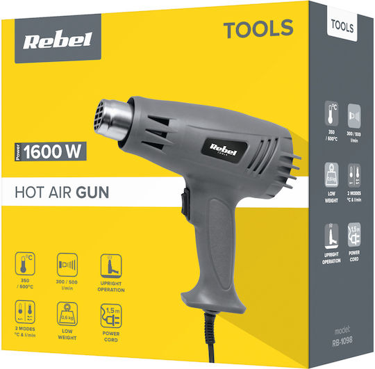 Rebel RB-1098 Пистолет за горещ въздух 1600W с регулиране на температурата до 350°C