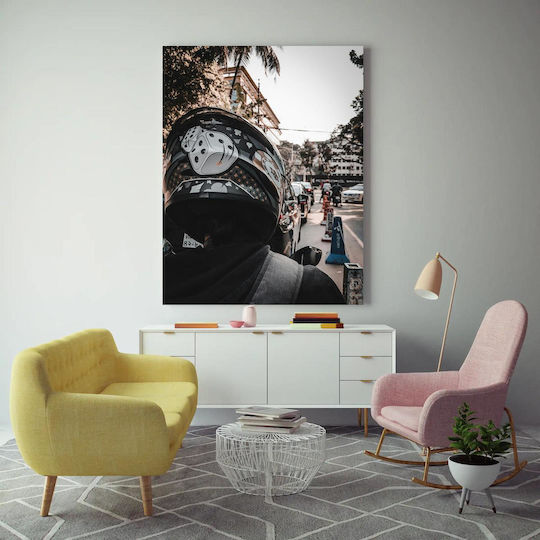 Motorcyclist In Urban Traffic Painting 80x120